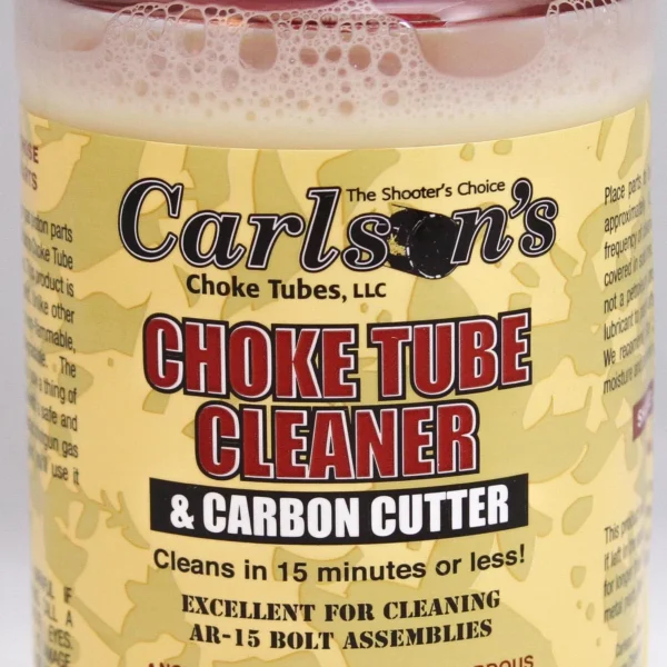 Carlson's Choke Tube & Carbon Cleaner white bottle with red liquid and front label