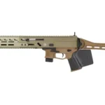Grand Power Stribog SP9A3 FDE firearm, right-side view with long handguard and folding stock