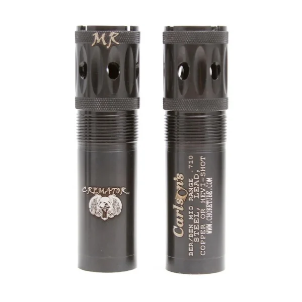 Carlson's Cremator Waterfowl Mid-Range Ported Choke Tube, black, shown from two sides