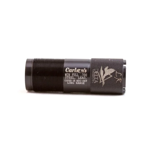 Carlson's Delta Waterfowl Extended Long Range Choke Tube, black side view with threaded end