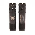 Carlson's Cremator Waterfowl Choke Tube, black front and rear views with ported ends