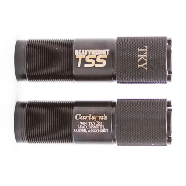 Carlson's TSS Turkey Extended Choke Tube, two black threaded tubes shown from opposite sides