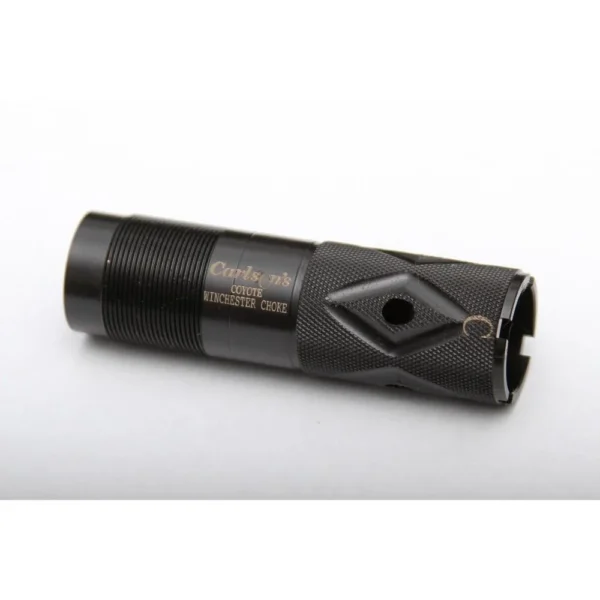 Carlson's Coyote black extended ported choke tube, angled side view
