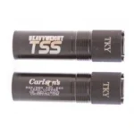 Carlson's TSS Turkey Extended Choke Tube, two black choke tubes in side view with white markings