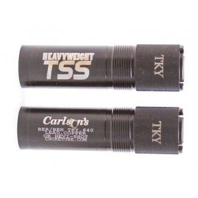 Carlson's TSS Turkey Extended Choke Tube, two black choke tubes in side view with white markings