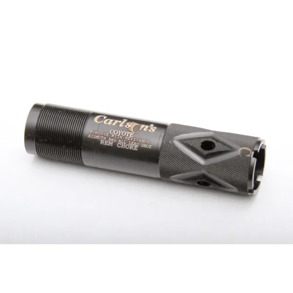 Carlson's Coyote Regular Ported Choke Tube for 12 ga Remington, black angled side view