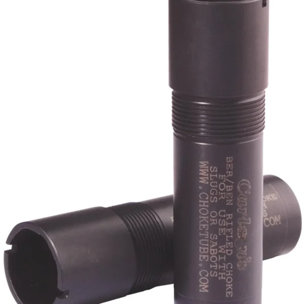 Carlson's Rifled Extended Choke Tube for 20 ga Remington, two dark metal tubes in angled views