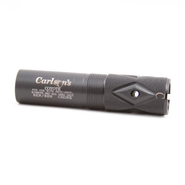Carlson's Coyote Extended Ported Choke Tube, black side view with threaded end and ports