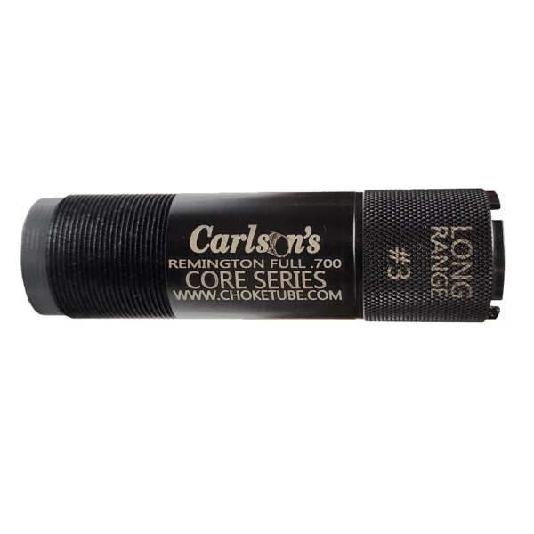 Carlson's Long Range #3 choke tube, black side view with threaded end and white markings