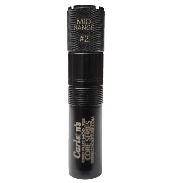 Carlson's Mid Range #2 Choke Tube, black, upright front view with knurled top and threaded body