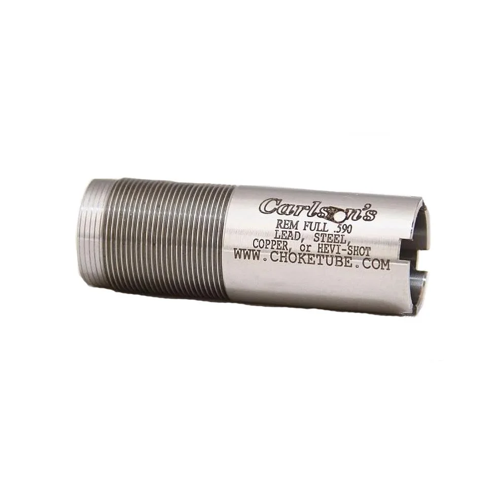 primary-38781 Carlson's Flush Full choke tube, silver side view with threaded body and notched rim