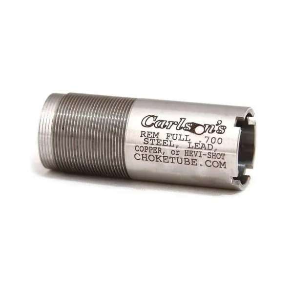 Carlson's Flush Full Choke Tube for Remington, silver side view with threaded end