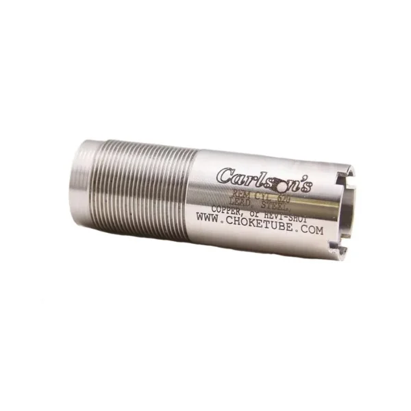 Carlson's Flush Choke Tube, silver threaded tube in side view with notched end