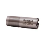 Carlson's Flush Modified Choke Tube, side view of silver threaded tube with notched end