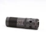 Carlson's Long Beard Ported Turkey Choke Tube, black side view with threads and angled ports