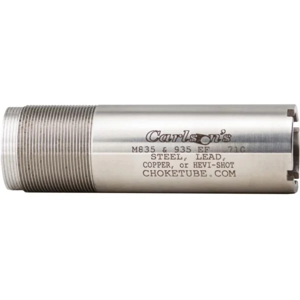 Carlson's Flush Extra Full Choke Tube, silver side view with threaded end and markings