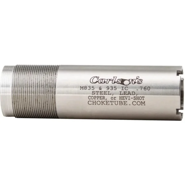 Carlson's Flush Improved Cylinder Choke Tube, silver side view with threads and etched markings