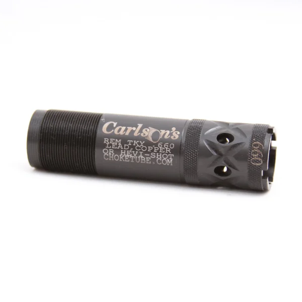 Carlson's Long Beard Turkey Ported Choke Tube black, side view with threaded end and ports
