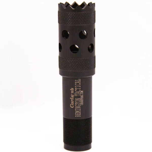 Carlson's Tactical Breecher choke tube, black front view with toothed crown and round ports