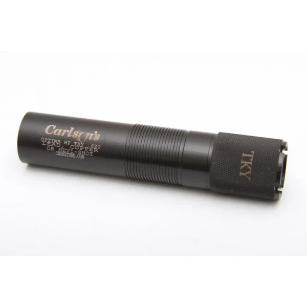 Carlson's Turkey Extended Choke Tube, black angled side view with threaded body