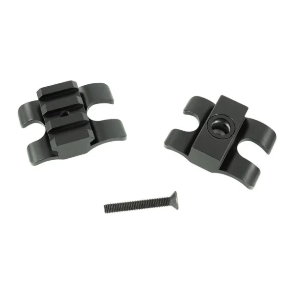 SDS MAC 2 Barrel Clamp Picatinny Mount black two-piece clamp with rail and screw, top view
