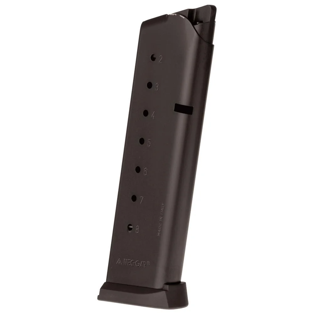 primary-38883 Taurus 1911 Commander Handgun Magazine, black, angled side view with witness holes