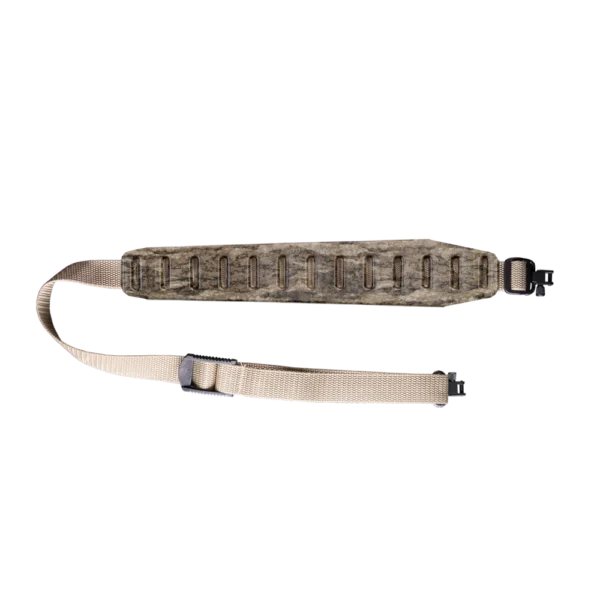 Blackpowder Products Inc Quake Claw 2.0 rifle sling in Mossy Oak Bottomland, laid flat