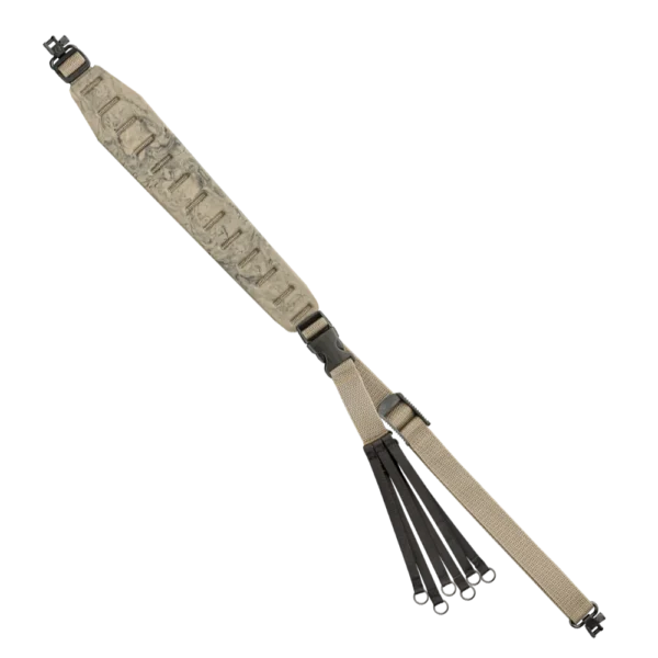 Blackpowder Products Inc-Quake Quake Claw 2.0 Game Hauler Rifle Sling, sand camo diagonal view