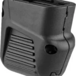 Fab Defense Handgun Magazine Extension Glock 43 +4, black angled view with ribbed front panel