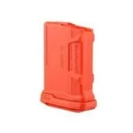 Fab Defense AR-15 magazine in angled side view with bright orange polymer body