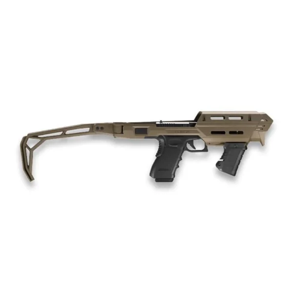 FAB Defense AMP FDE pistol conversion kit, left-side view with brace and dual grips