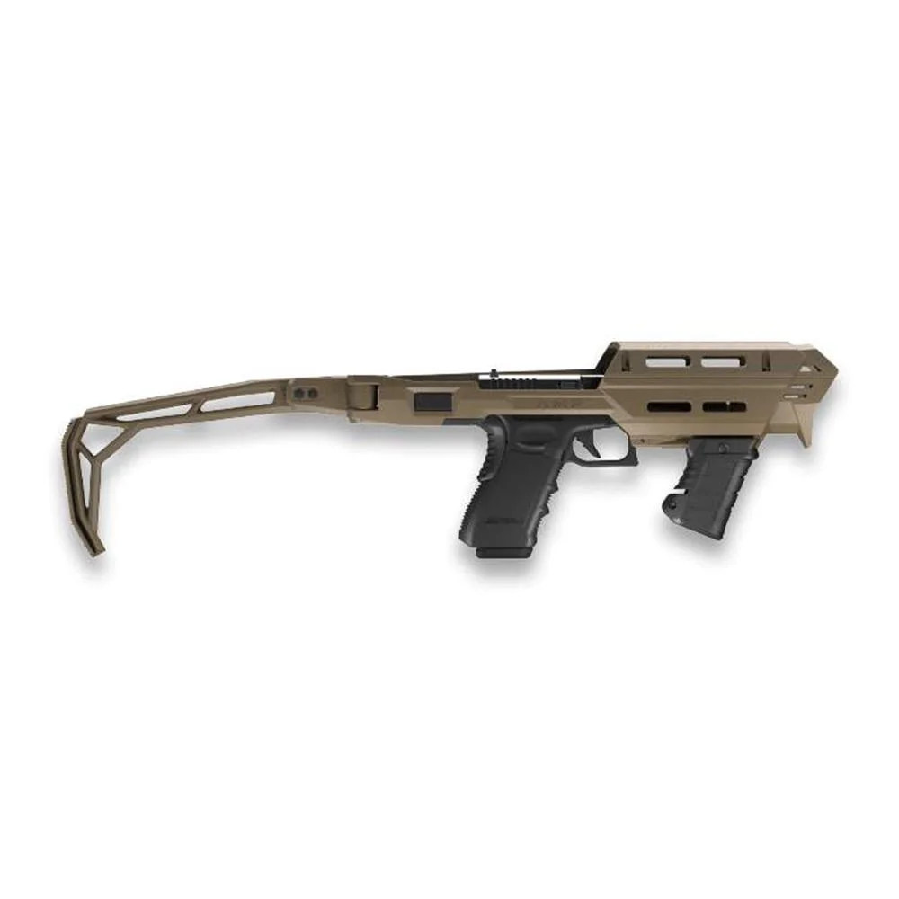 primary-38978 FAB Defense AMP FDE pistol conversion kit, left-side view with brace and dual grips