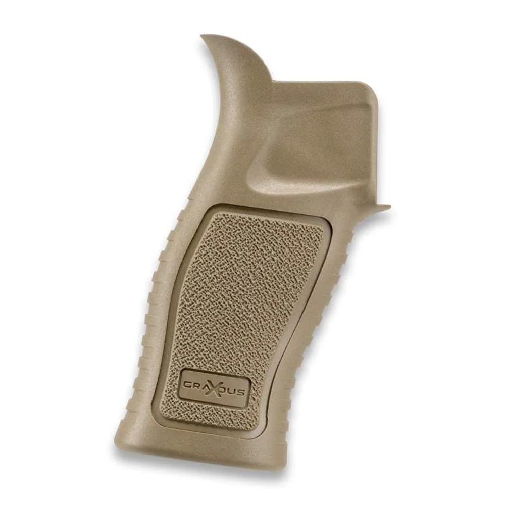 primary-38987 FAB Defense Gradus X AR-15 Reduced Angle Pistol Grip, tan right side with textured panel