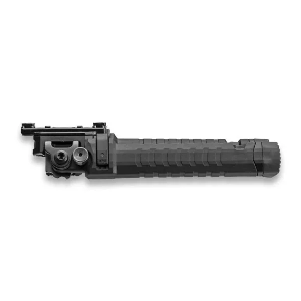 Fab Defense Spike M Precision Bipod Black, side view folded into a compact ribbed black body
