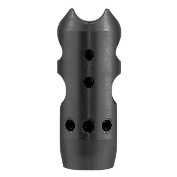 Tacfire ACE Tunable Muzzle Brake, black front view with scalloped sides and adjustment ports