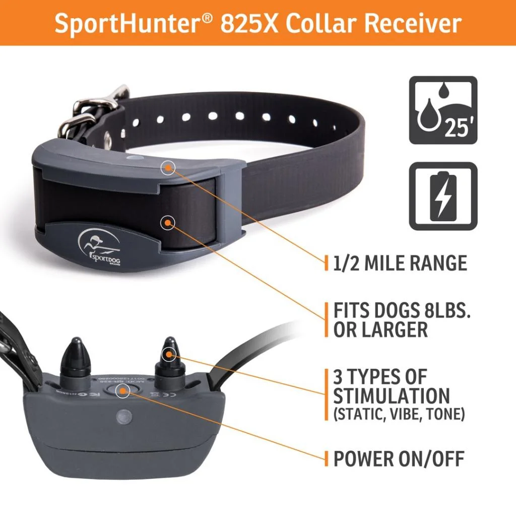 primary-39039 SportDOG Brand SportHunter 825X, black collar receiver and handheld remote in angled view