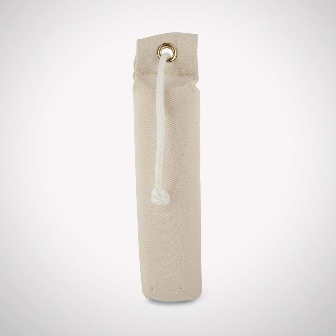 primary-39046 SportDOG Brand Natural Canvas Dummy, beige front view with metal eyelet and white cord