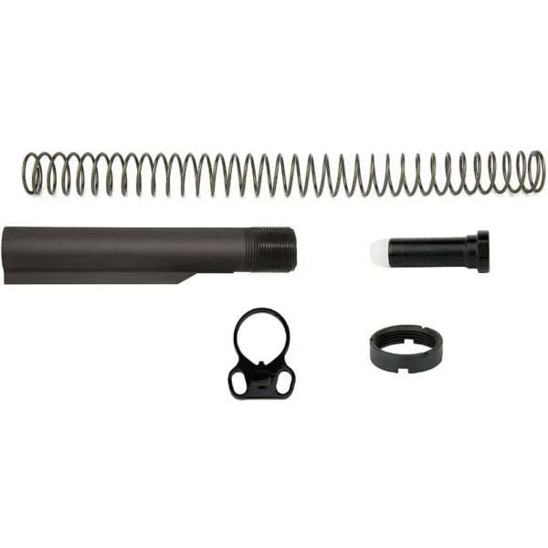 TacFire H2 AR-10 black rifle buffer tube kit with spring and small parts arranged separately