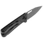 SOG Ultra XR knife, angled view with open gray blade and black skeletonized handle