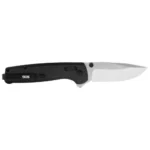 SOG Terminus XR Folding Knife, open side view with black handle and silver clip-point blade