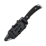 SOG Pillar Knife, black sheathed knife in angled side view with textured handle