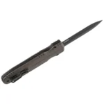 SOG Pentagon OTF knife, angled view with FDE handle, black blade and pocket clip