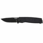 SOG Terminus Folding Knife, open left-side view with black blade and textured black handle