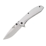 Bear & Son Framelock Assisted Opener folding knife, open side view with silver handle and blade