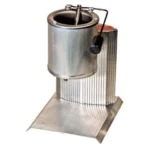 Lee Production Pot IV 110 Volt silver metal casting pot, angled front view with handle and base