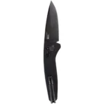 SOG Knives One Zero AU, open black folding knife with pointed blade