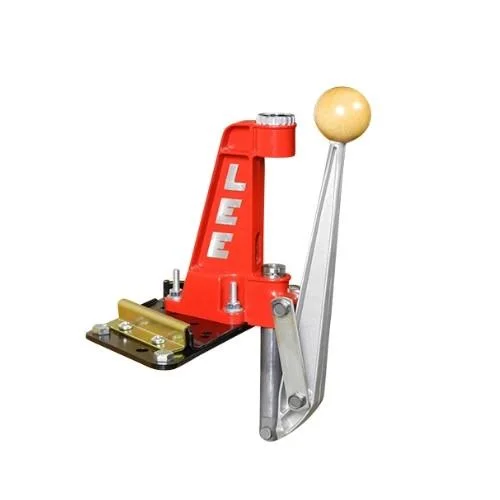 Lee Breech Lock Reloader Press red press with silver lever and wood ball handle