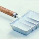 Lee Ingot Mould, silver four-cavity mould with separate wood-grip handle