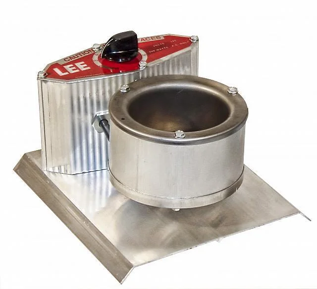 primary-39233 Lee Precision High Speed Melter, angled front view with silver pot, base and control dial