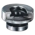 Lee Universal Shell Holder #19, angled top view of a round silver and black metal holder